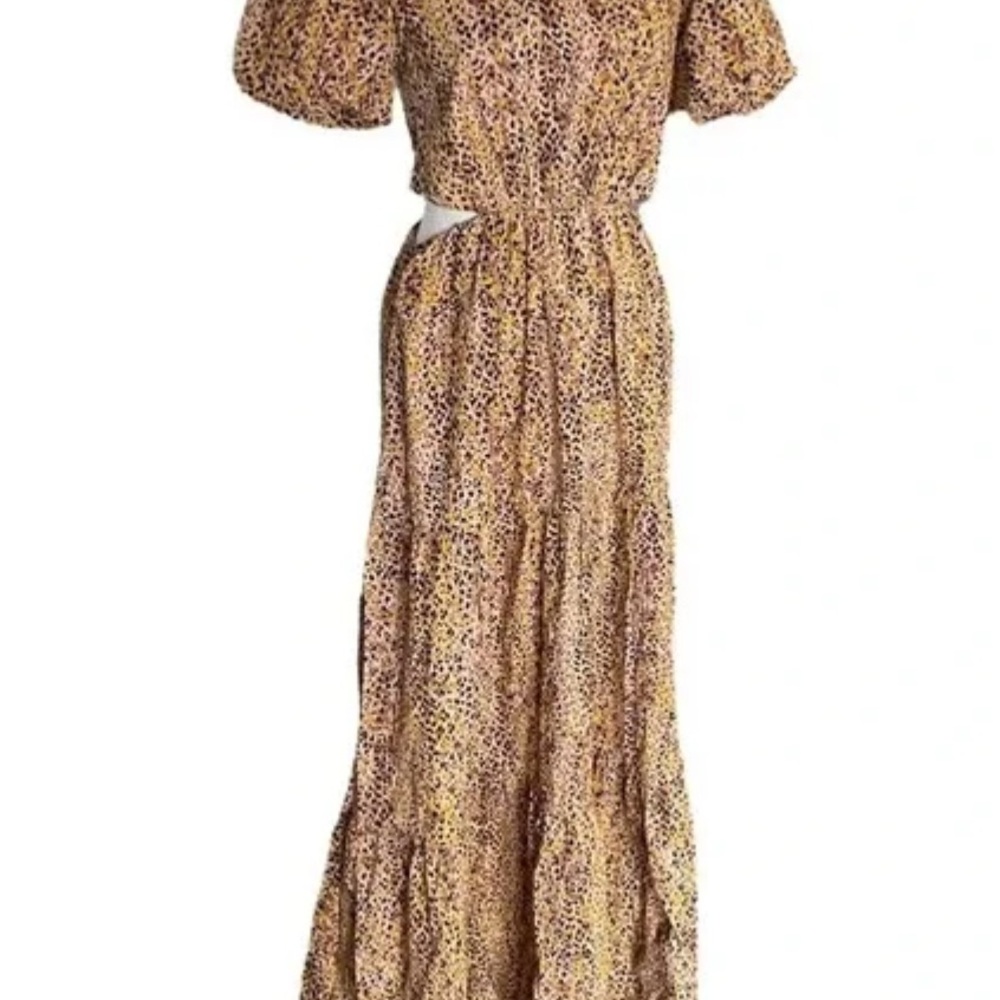 Wayf Tan and Brown Ruffled Tiered Maxi Sundress